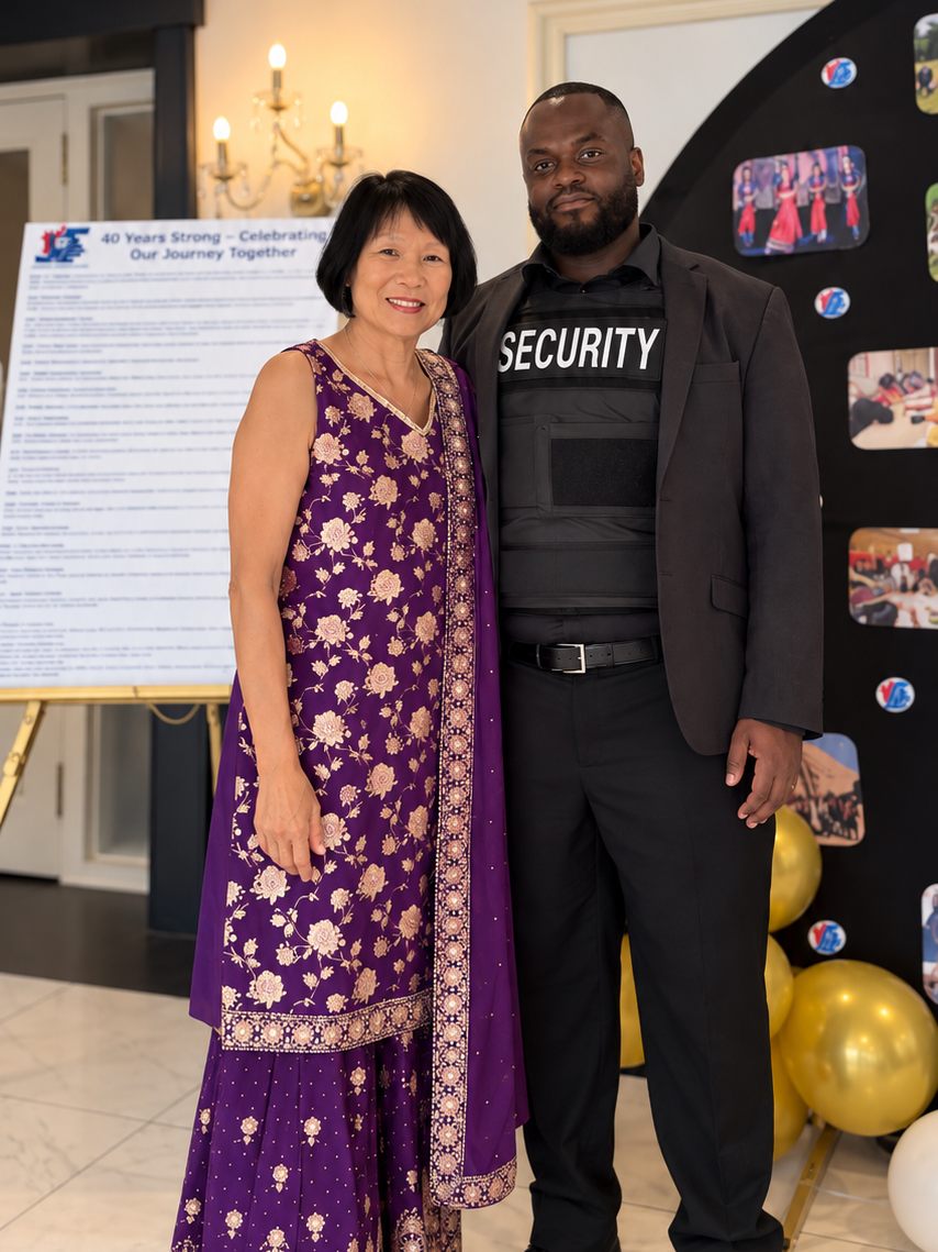 Amani Protection security personnel with Toronto Mayor Olivia Chow at the Scarborough Tamil Community's 40th Anniversary Celebration in Toronto.